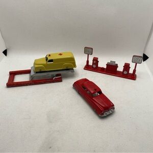 Vintage Tootsie Toy Gas Station, Fire Chief and Ambulance Cars